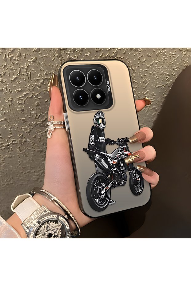 Mi 15t Compatible Helmeted Motorcyclist Drawing Printed Men's Style Phone Protective Case