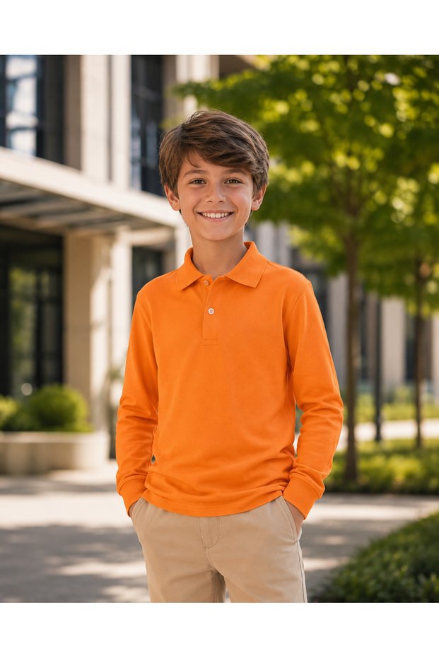 Premium School Polo Collar 100% Cotton Boys' School T-Shirt Long Sleeve Combed Cotton 8-16 Years | Children's School Uniform Polo Collar Basic T-Shirt Unisex Long Sleeve Soft Textured Breathable Fabric