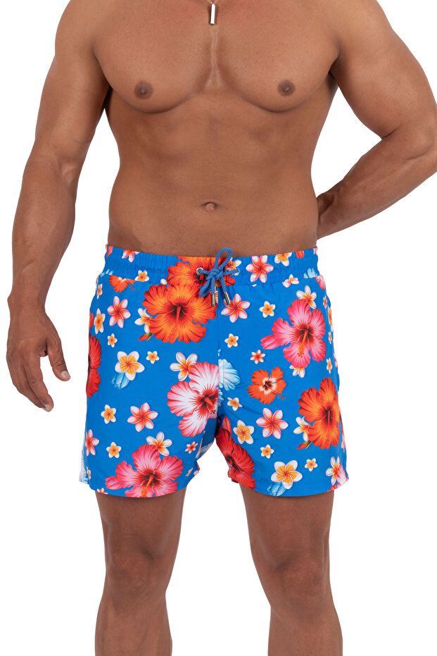 Island Bloom Men's Swim Shorts Quick Dry Premium Fabric Tropical Floral Pattern Zipper Pocket Regular Fit