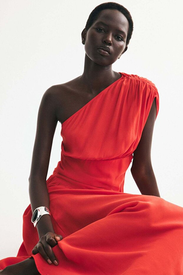 Draped one-shoulder dress