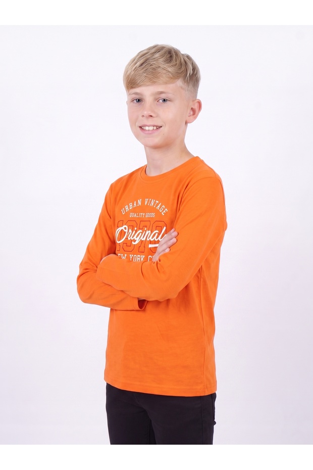Boy's Round Neck Sweatshirt with Print Detail