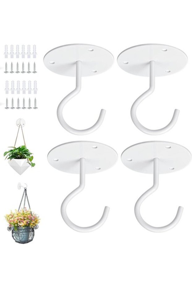 4-piece set white metal plant hangers and wall hooks for balcony flower baskets, lanterns, and bird feeders