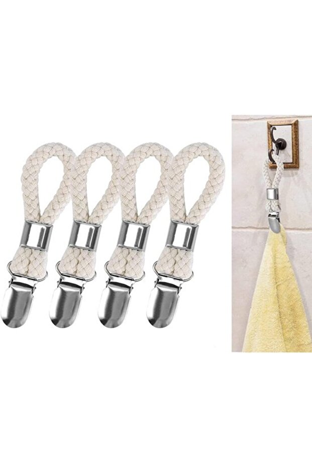 4-piece towel clips, kitchen towel clips, tea towel hooks, bathroom, kitchen towel hangers (cream white)
