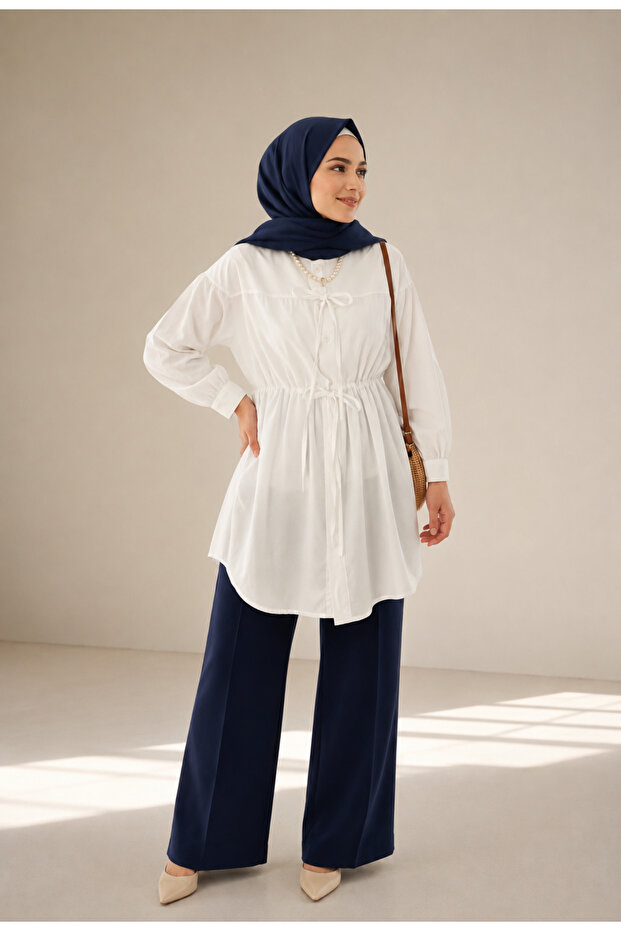 Women's Drawstring Detailed Hijab Shirt