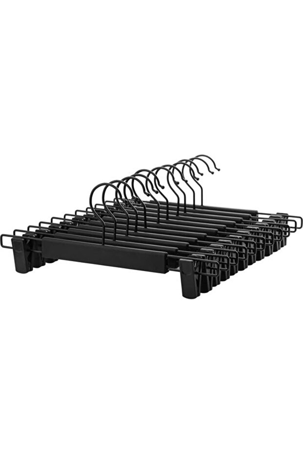 12-Pack Trouser & Skirt Hangers, Strong Plastic, Space-Saving, 360° Rotating Hook, 35.5 cm, Black