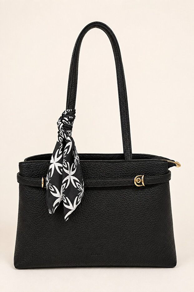 Women's Shoulder Bag with Scarf Detail, Medium Size, Multi-Compartment, Daily Stylish Handbag Elt0408