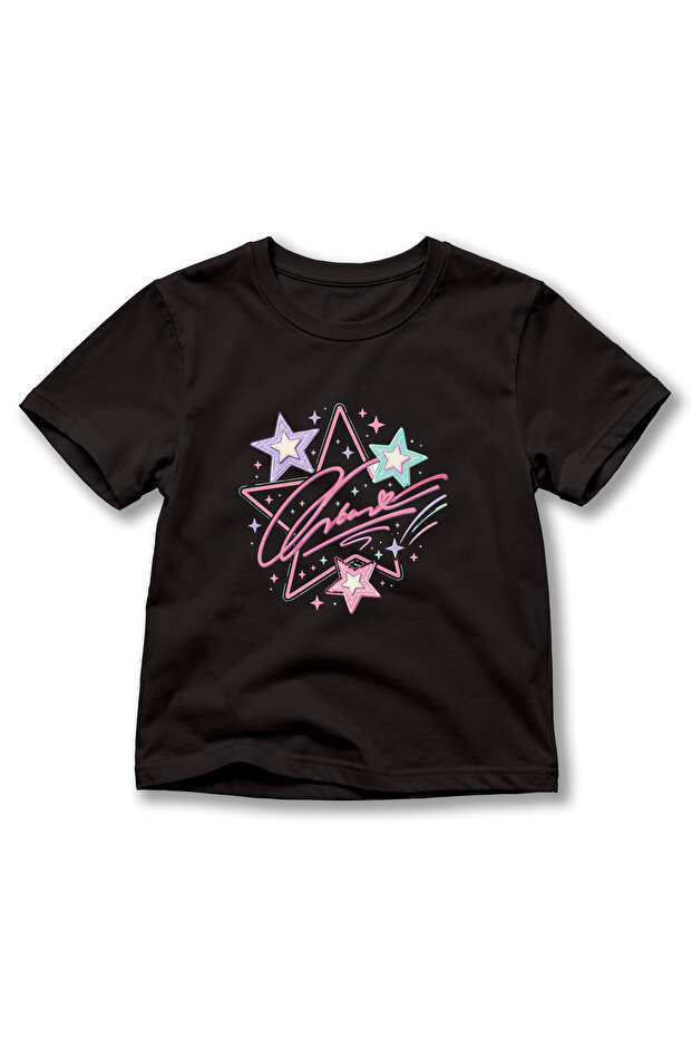Girl's Dream Written Star Printed Pastel Patterned Crew Neck Short Sleeve T-Shirt