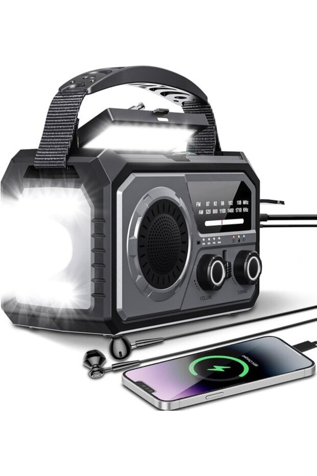 Suitable for Emergency Radio 16000mAh Solar/Manual Tap AM/FM Compass USB Phone Charger LED Flashlight SOS for Camping Hiking Gray