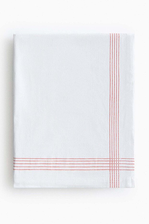 Embroidery-motif linen-blend tablecloth