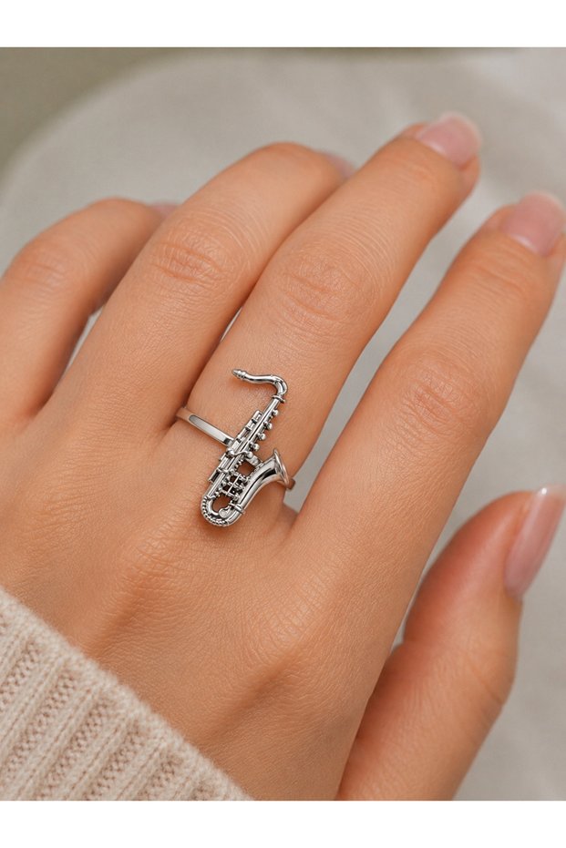 Saxophone Design Women's Ring – Stylish Metal Ring with Music Theme