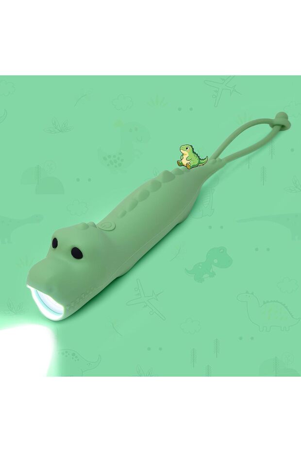 Silicone dinosaur flashlight, rechargeable hanging night light, suitable for camping, night walks and family use, animal-themed portable flashlight.
