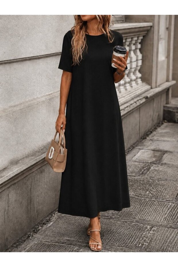 Women's Short Sleeve Crew Neck Long Viscose Dress