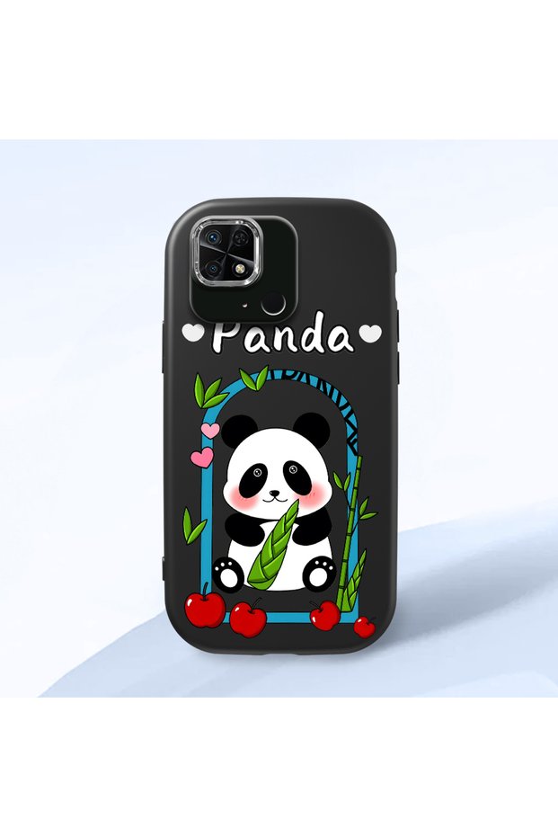 Redmi 10C Compatible Case Camera Protector Black Silicone Couple Phone Case Panda Pattern