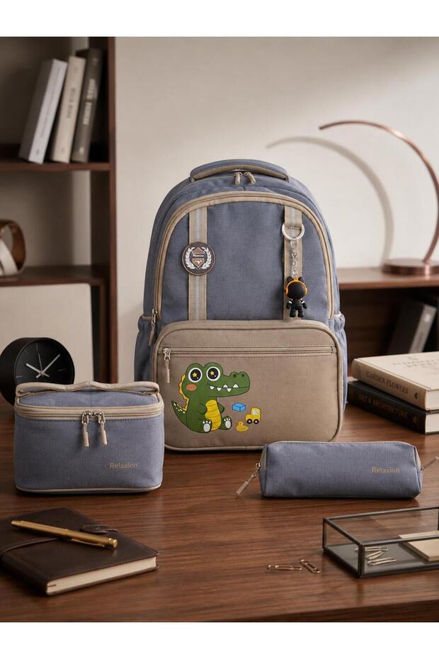 Set of 3 Children's Primary School Bags with Pen Holder and Lunch Bag Backpack Rlx-1912