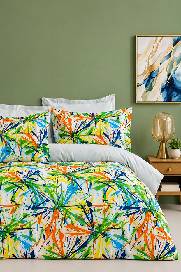 Elastic Sheet Duvet Cover Set Single Size - Tropical Brush Pattern