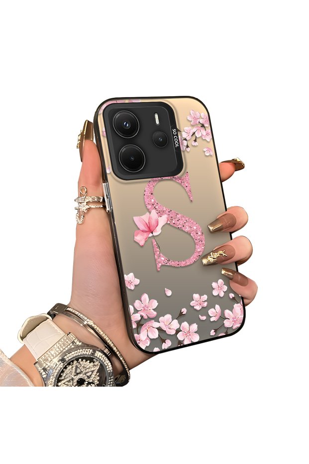 Redmi Note 14 4g Compatible Silicone Edge Hard Back Case Couple Phone Case with Letter S Pattern