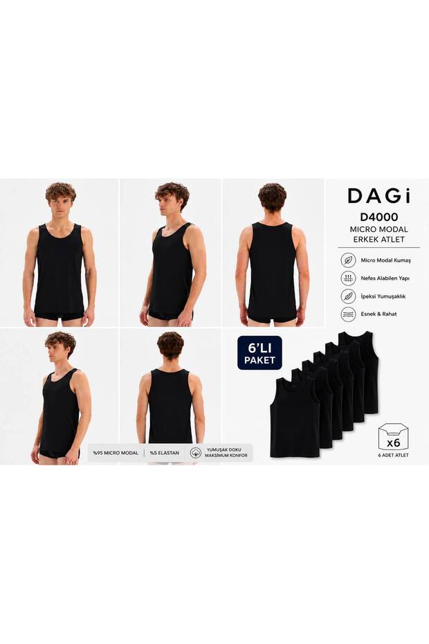 D4000 Men's Micro Modal Undershirts 6 Pack 95% Micro Modal 5% Elastane Premium Underwear