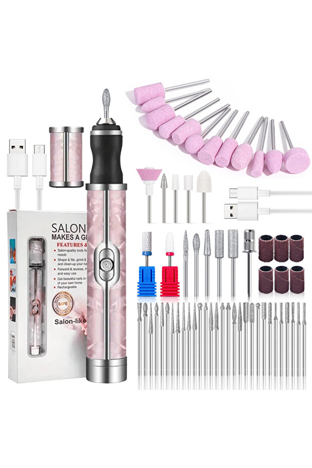 Pink-Super-Set LULAA Electric Nail Drill Grinder Kit for Nails Toe Nail Grinder Rechargeable 4 Speed