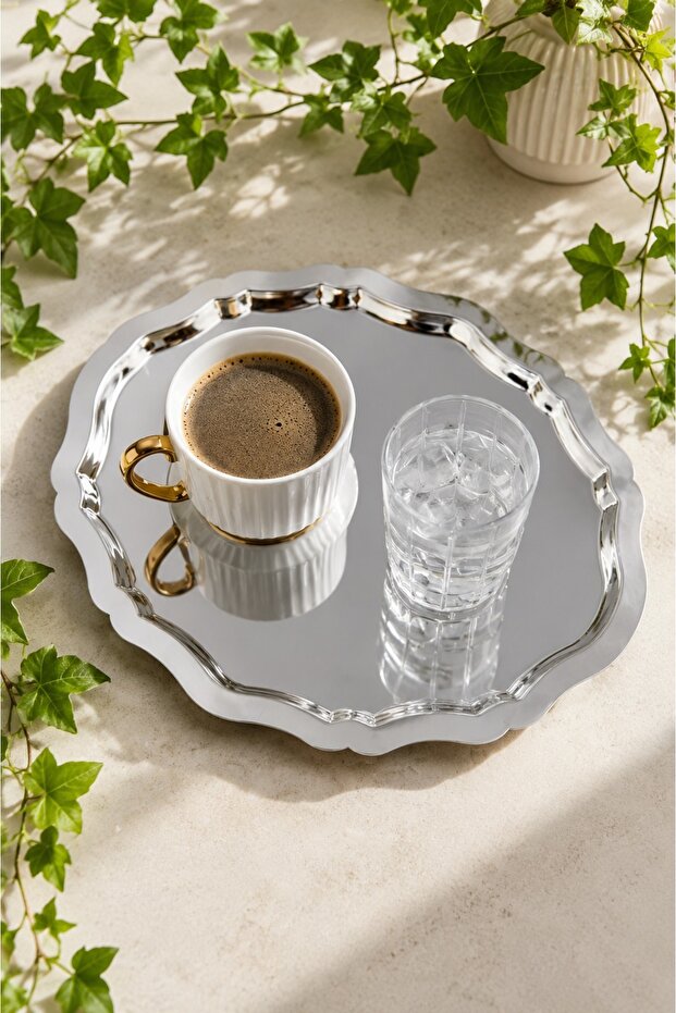 Elora 6-Piece Stainless Steel Oval Coffee Presentation Tray 22 cm | Tea Serving, Catering and Decorative Presentation Tray