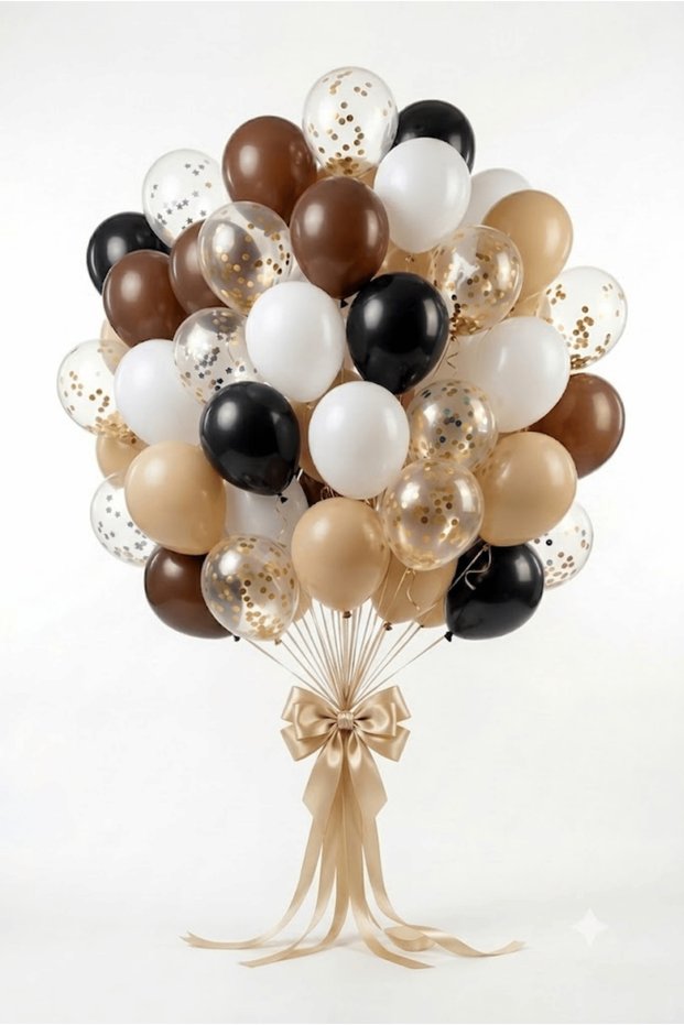 Retro Bohemian Vintage 20's Brown Black White Sea Sand Transparent Gold Confetti 11 Inch Promise Engagement Balloon Sets