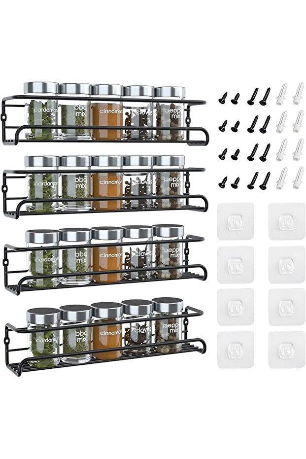 4PCS Wall Mount Spice Rack, Space-Saving Wall Spice Rack Organizer, Spice Shelf, for Kitchen C