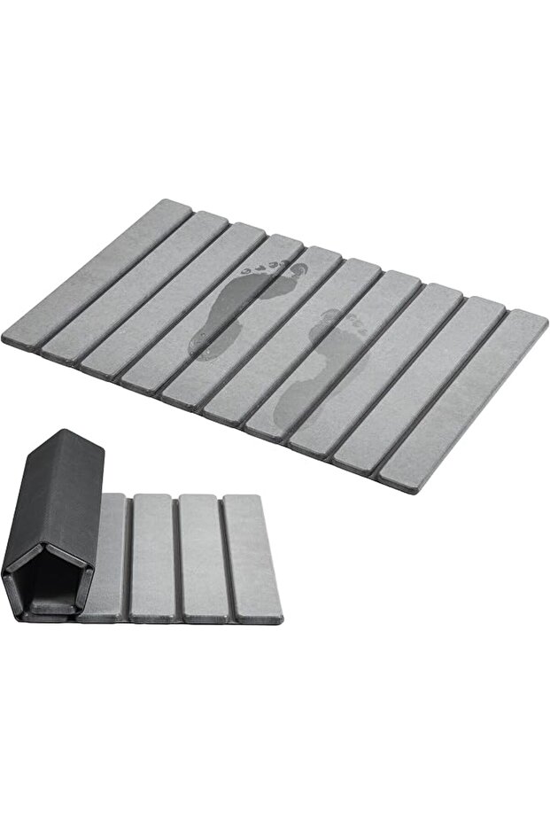 AWW Foldable Stone Bath Mat, Diatomaceous, 23.6"x15.5", Grey | Quick-dry surface, super absorbent, e