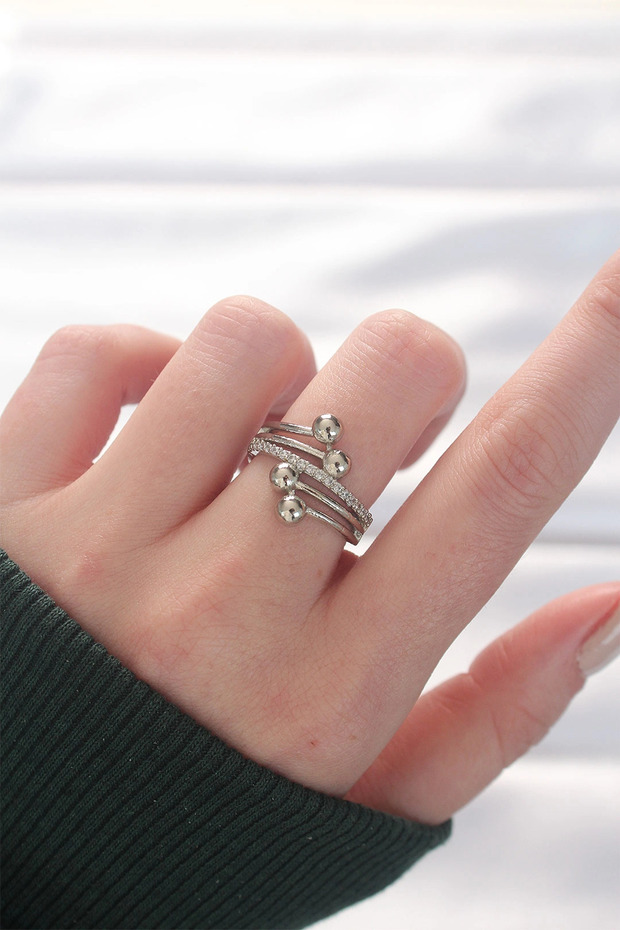 Topçuk Model Zircon Stone Silver Color Adjustable Ring