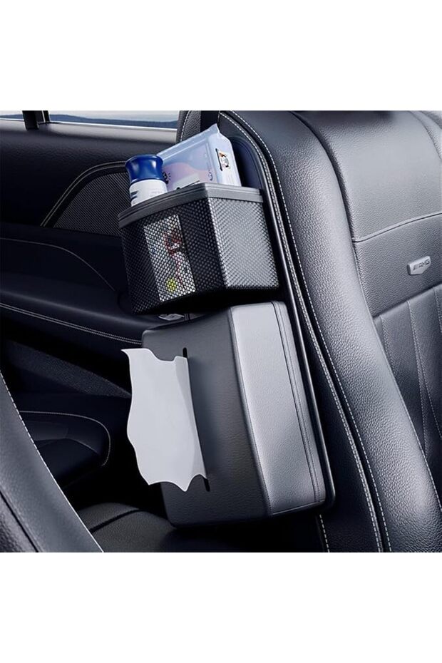 Car Tissue Holder, Black PU Leather Car Tissue Box with Storage Compartment, Universal Car Na