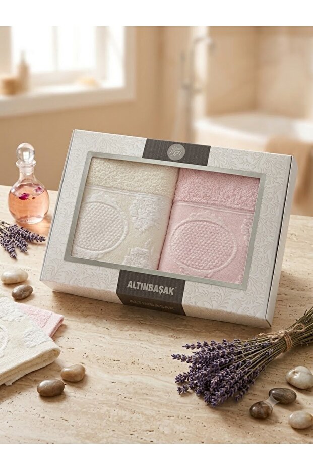 100% Cotton Towel, Box of 2 - Cream Powder