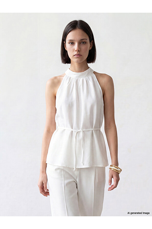 Trendlucky Halter Neck Belted Oversize Blouse with a Difference