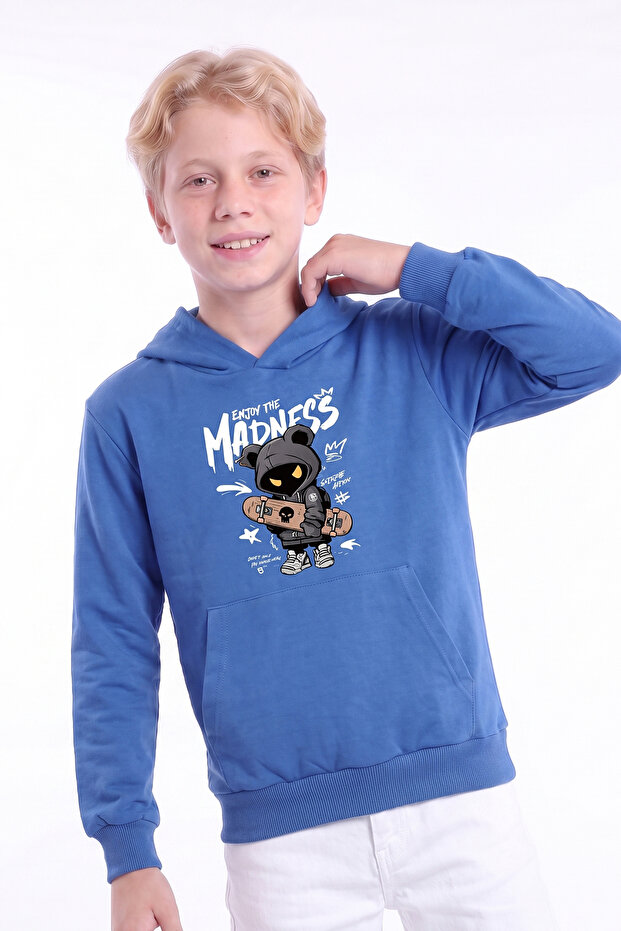 Boy's Printed Kangaroo Pocket Long Sleeve Hooded Sweatshirt