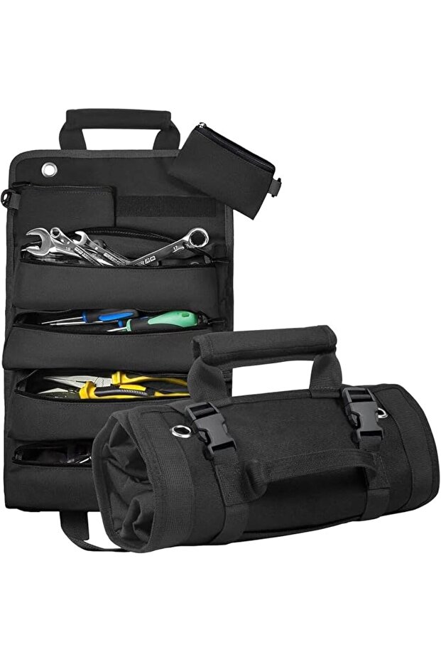 Tool Bag Organizer, 6 Pocket Roll Up Storage Case for Mechanics, Heavy Duty Fabric Tool Pou