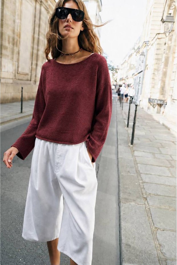 Boat Neck Long Sleeve Sweater