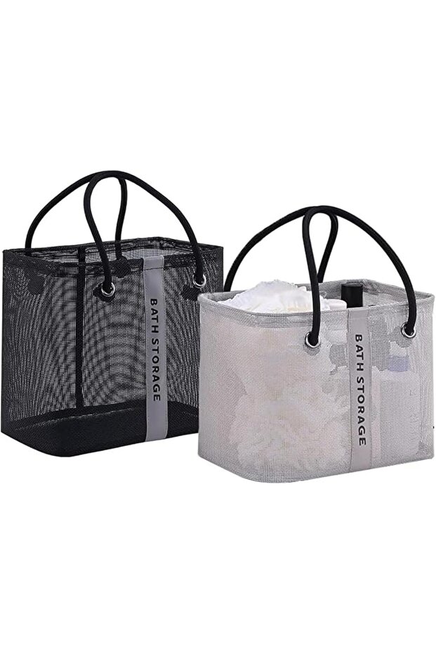 2 Pack Mesh Shower Caddy, Portable Bathroom Organizer with Handle, Water Resistant Storage B