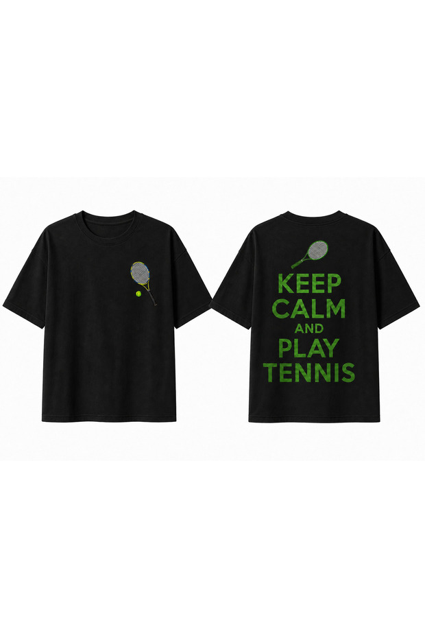 Unisex Oversize Tennis Printed T-Shirt 100% Cotton Tennis Themed Comfortable Fit Short Sleeve T-Shirt