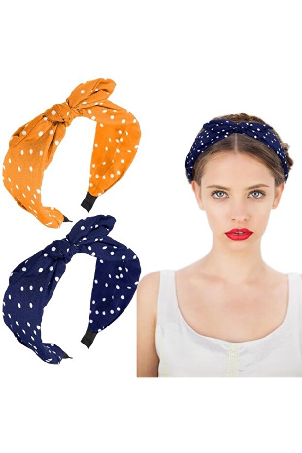 Headbands 2pc polka dot blue/yellow bunny ear non-slip elastic.