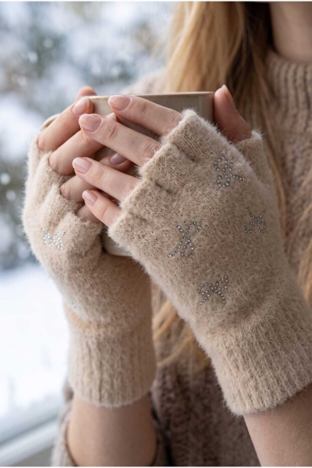 Luxury Angora Knitwear Cut Finger Women's Gloves