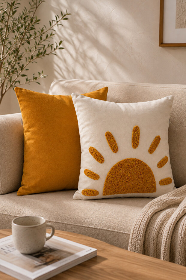 Punch Embroidered 2-Piece Throw Pillow Cover Set | Zippered 42X42 cm | Modern Sofa Cushion | Patterned, Decorative
