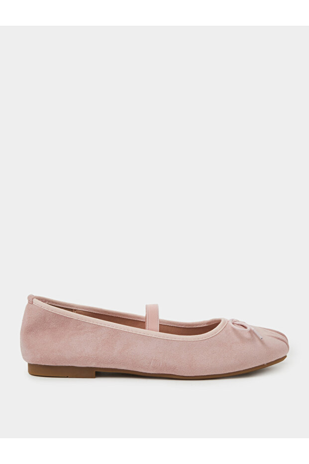 Pink Bow Detail Suede Ballerina Flats