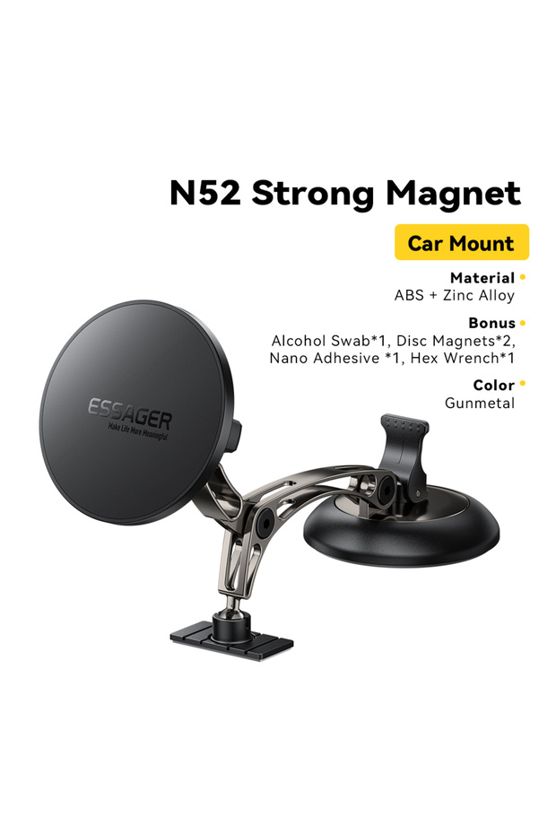 ESSAGER Ordinary Style Essager 15W Magnetic Wireless Charger Car Phone Holder 360° Rotation Stand Ca