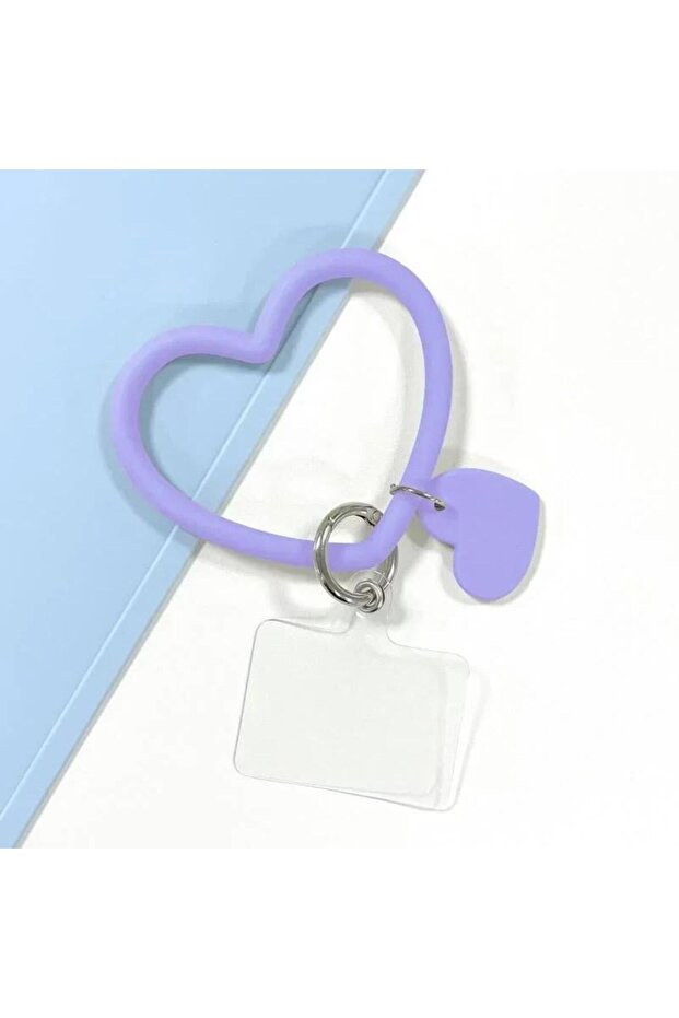 Polyester Fiber Purple 1Pc Silicone Heart Loop Cell Phone Hand XYu Wrist Strap With Key Chain Holder