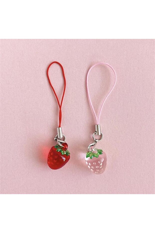 pink and red Cute Strawberry Phone Charms Resin Pendant with Created Accents, Mini Fruit Charm Mobil