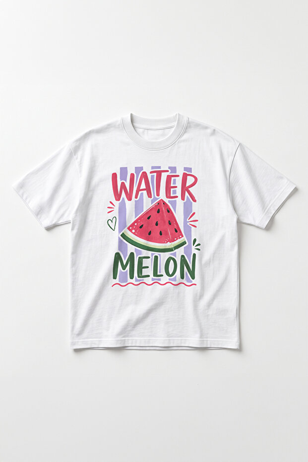 Water Melon Baskılı Regular Beyaz Tişört