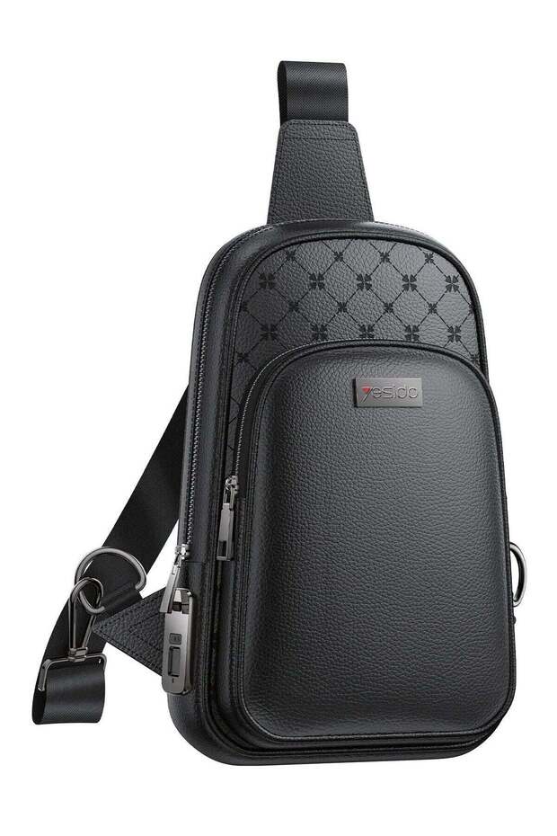 Fingerprint Reader Metal Lock Safety Precaution Leather Shoulder Bag Wb58