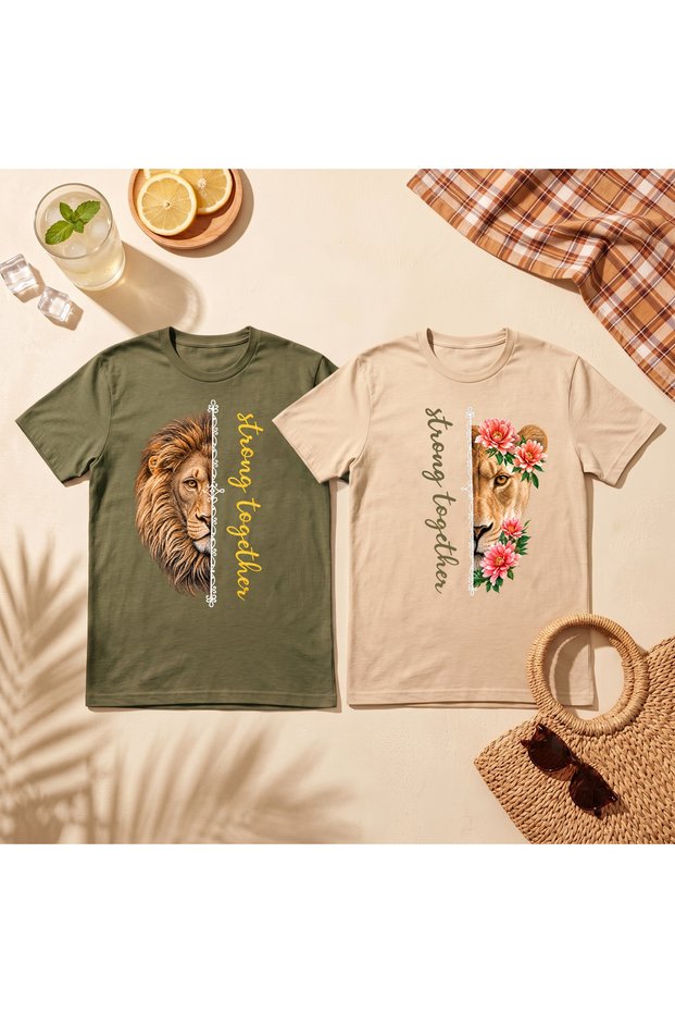 Aslan Strong Together Printed Spouse Lover Couple Combination T-Shirt