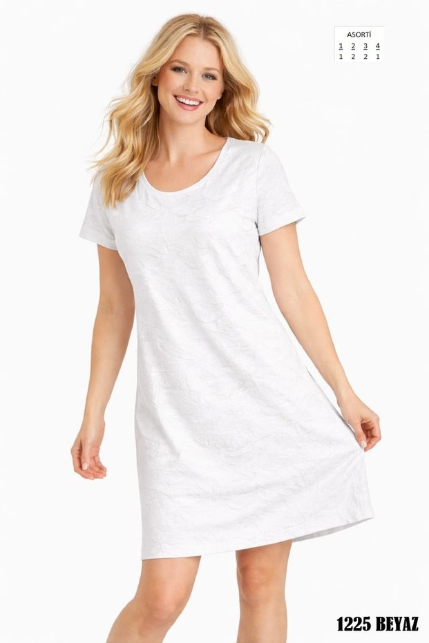 1225 Short Sleeve Branch Patterned Cotton Dress