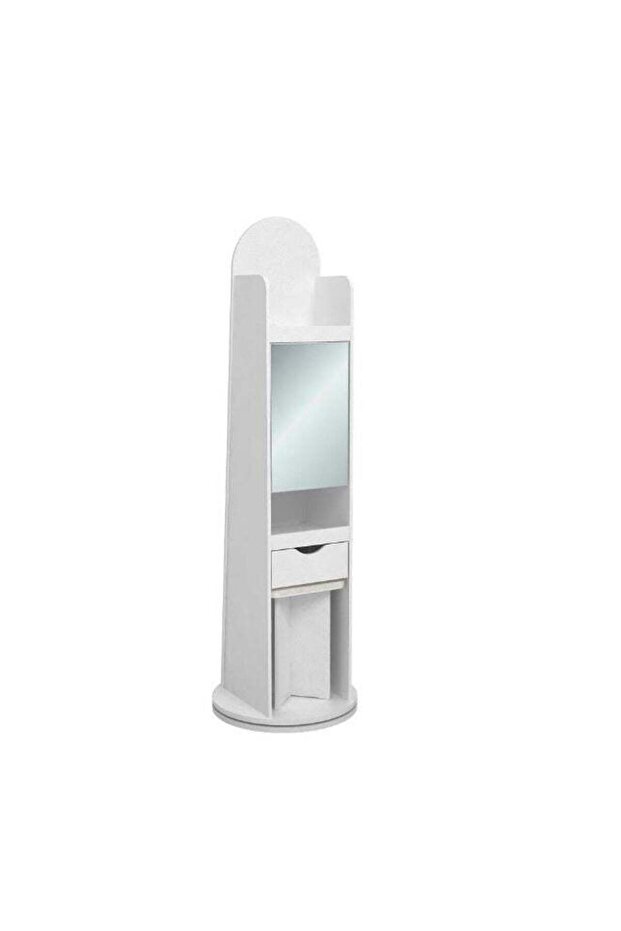 Kate Swivel Standing Cabinet With Mirror And Stool | Durable Cupboard | Dressing Makeup Storage With ChairL51xW51xH170cm - White