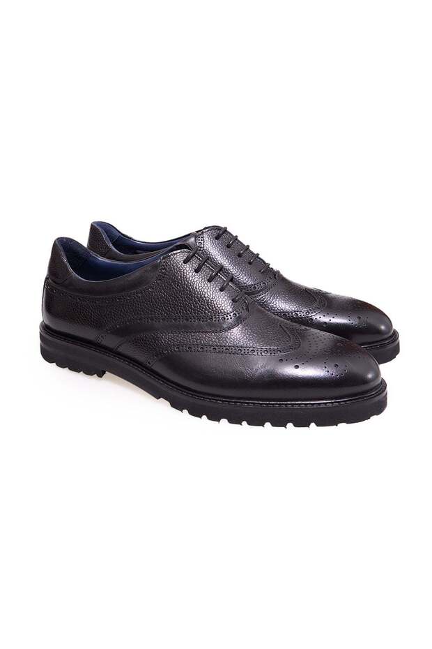 Black Color Lace-Up Genuine Leather Men's Shoes