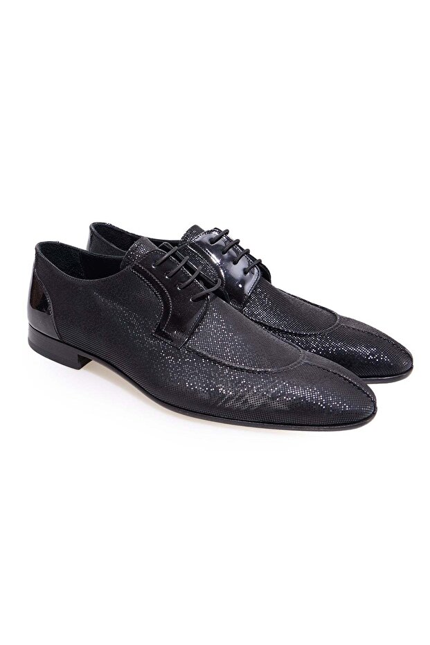 Black Color Lace-Up Genuine Leather Men's Shoes