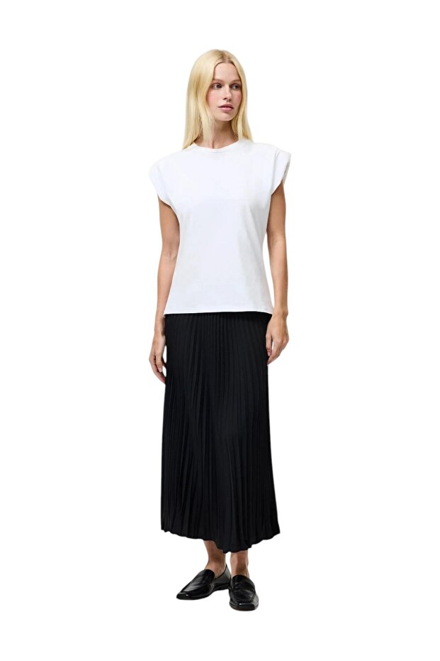 Women Pleated Solid Midi Skirt